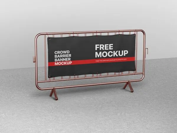 Crowd Barrier Banner Mockup in Perspective Sight 1