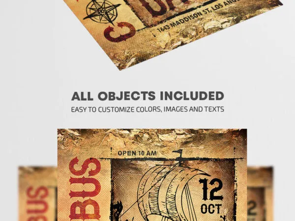 Crumbled Ancient Columbus Day Flyer Template 1