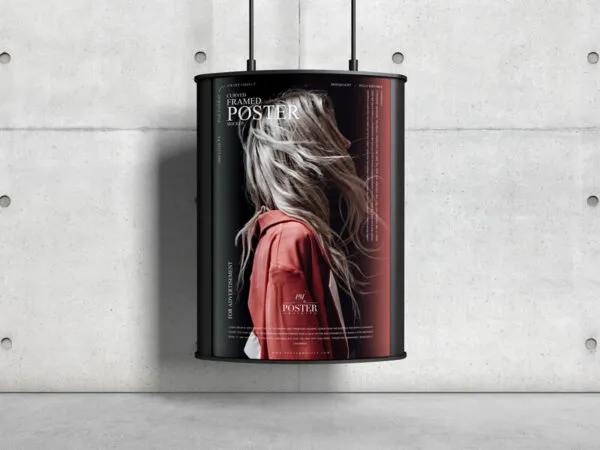 Curved Framed Poster Besides a Wall Mockup 1