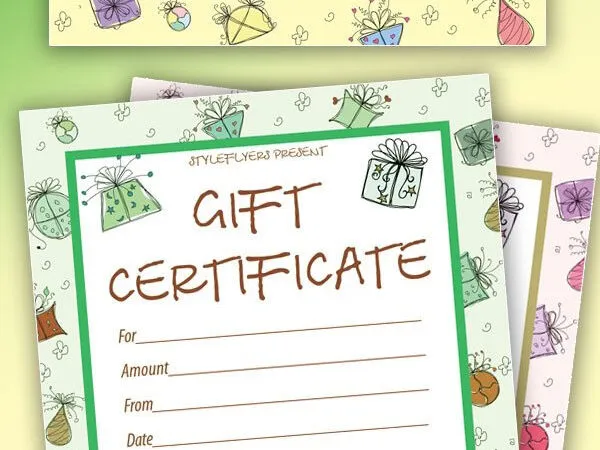Cute Bright Illustrated Border Gift Certificate Flyer Template 1