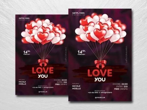 Cute Dark Red Valentines Day Flyer Template 1