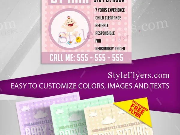 Cute Illustrative Babysitting Flyer Template 1