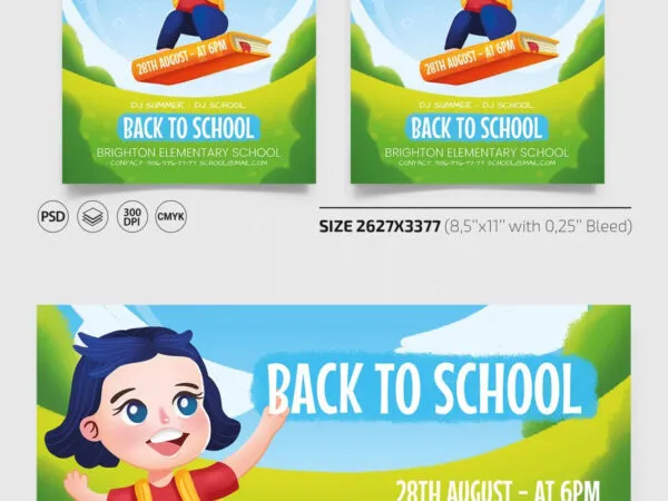 Cute Illustrative Back to School Flyer and Facebook Cover Template 1