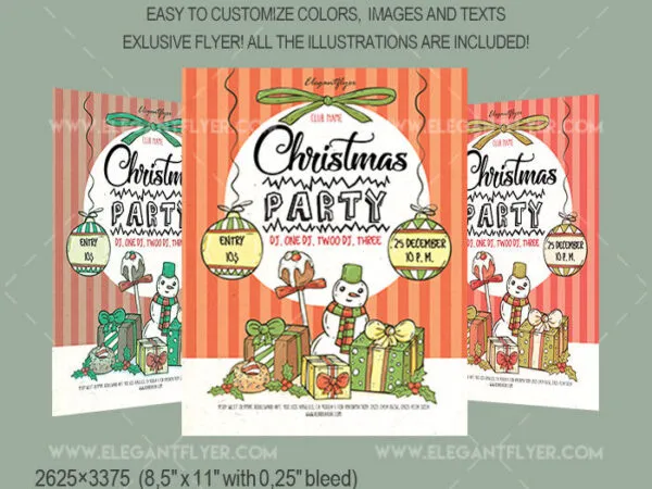 Cute Illustrative Christmas Party Flyer and Facebook Cover Template 1