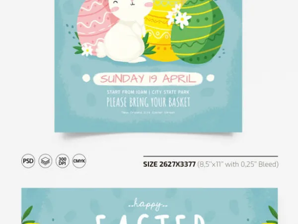 Cute Illustrative Easter Party Flyer and Facebook Cover Template 1