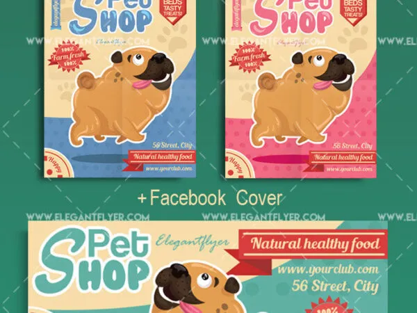 Cute Illustrative Pet Shop Flyer and Facebook Cover Template 1
