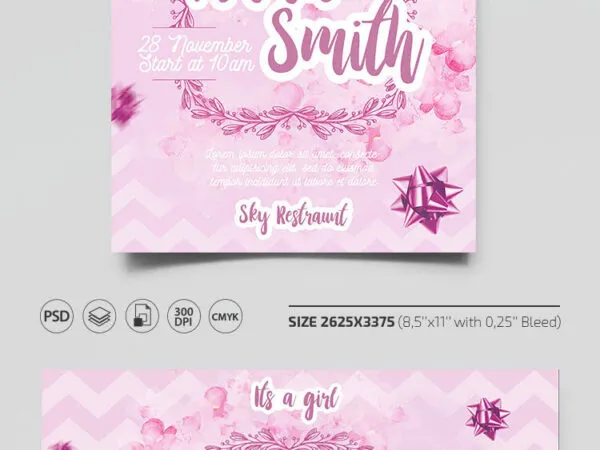 Cute Pink Girl Baby Show Flyer and Facebook Cover Templates 1