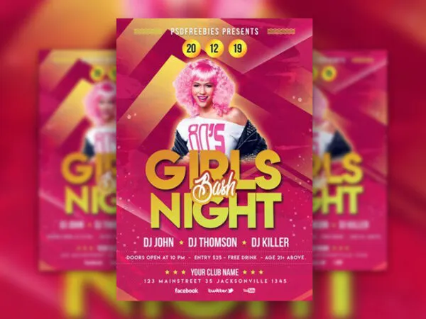 Cute Pink Girls Party Flyer Template 1