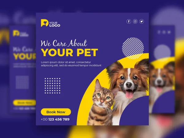 Cute Purple Pets Care Flyer Instagram Post Template 1