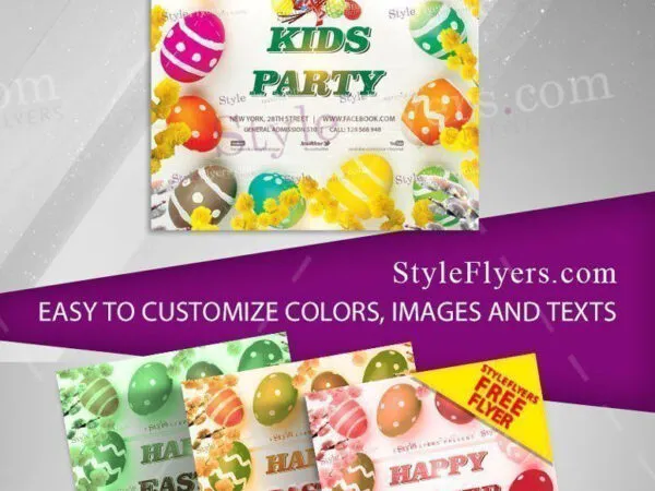 Cute and Cartoon Happy Easter Kids Party Flyer Template 1