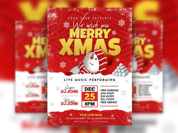 Cute and Cartoon Merry Christmas Flyer Template 1