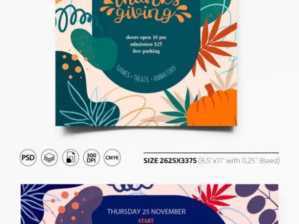 Cute and Cartoon Thanksgiving Flyer Template Plus a Facebook 1