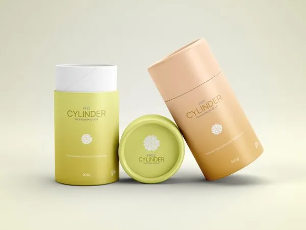 Cylinder Packaging Mockup Featuring Two Paper Tubes Side by Side 1