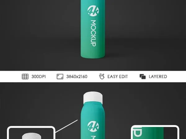 Cylindrical Bottle Mockup Standing in the Front View 1