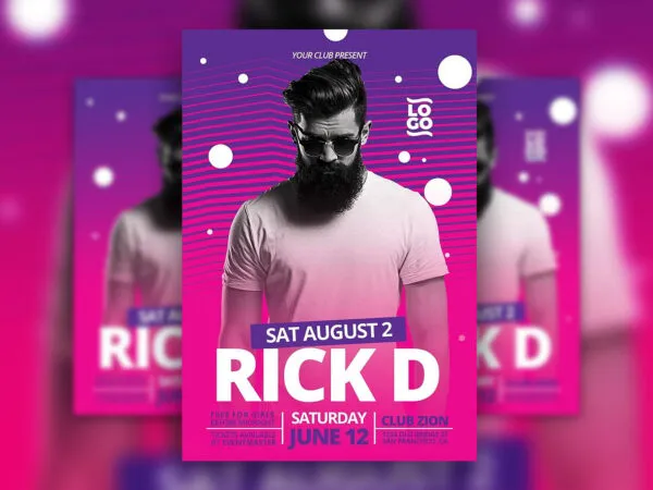 DJ Announcement Flyer Template with Purple and Pink Theme 1