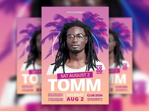 DJ Announcement Flyer with Pink and Purple Theme 1