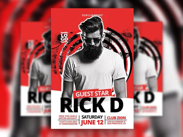 DJ Artist Flyer Template Featuring Circular Shapes at the Background 1