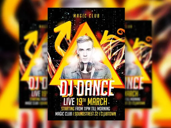 DJ Club Flyer Template with Yellow Triangle and Black Theme 1