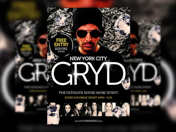 DJ Flyer Template Featuring Shiny Wrinkled Background and Diamonds 1