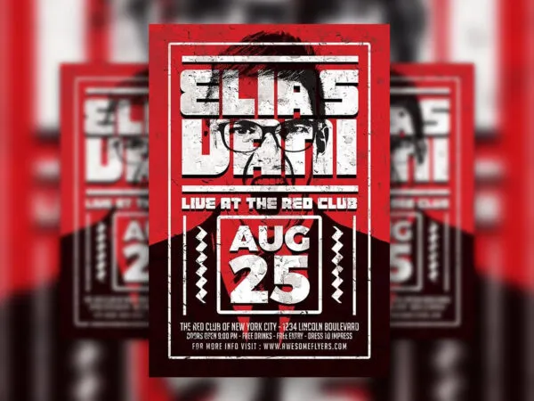 DJ Flyer Template Featuring Vintage Red Background 1