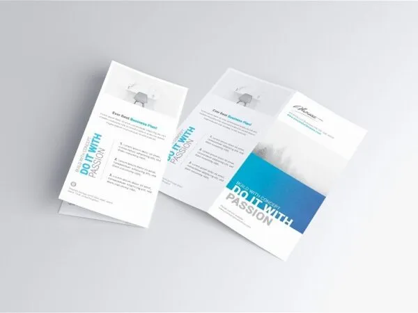 DL Bifold Brochure Mockup in 3 Showcases 1