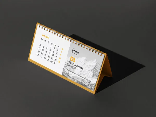 DL Desk Calendar Mockup Put at the 34 Angle View 1