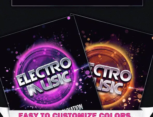 Dark Abstract Electro Music Event Flyer and Facebook Cover Template 1