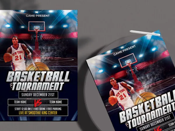 Dark Blue 3D Modern Basketball Tournament Flyer Template 1
