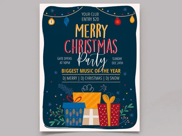 Dark Blue Illustrated Flat Christmas Party Flyer Template 1