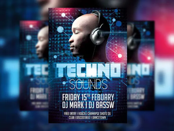 Dark Blue Techno Music Club Party Flyer Template 1