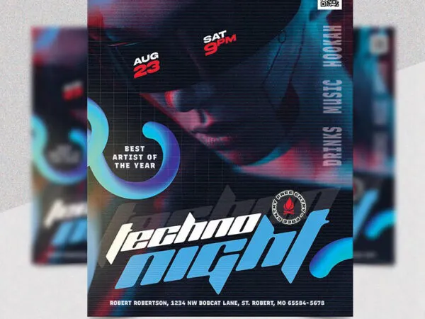 Dark Blue Techno Party Flyer Template 1
