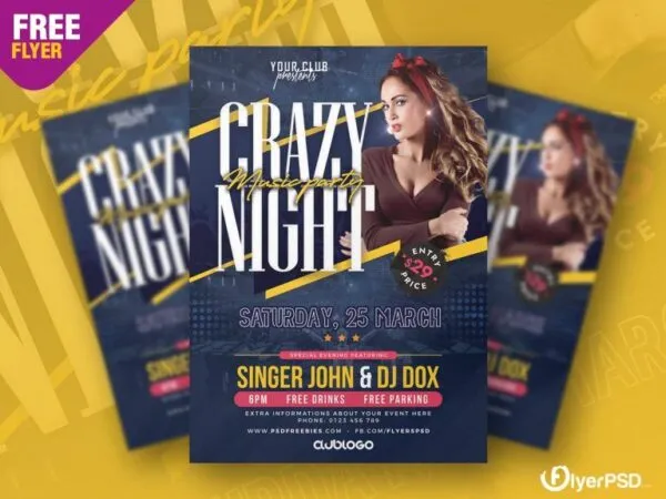 Dark Blue and Mustard Club Party Flyer Template 1