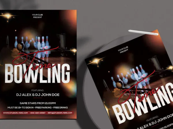 Dark Brown Bowling Alley Flyer Template 1