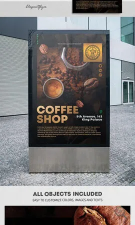 Dark Brown Modern Coffee Shop Poster Template 1