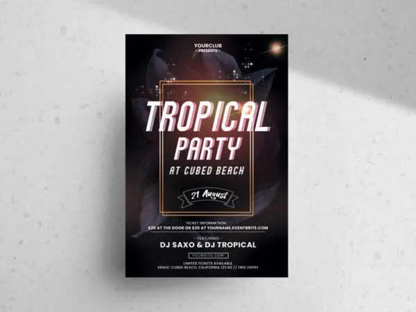 Dark Club Tropical Party Flyer Template 1