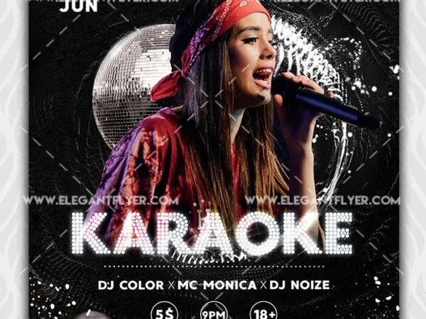 Dark Disco Ball Karaoke Night Flyer Template 1