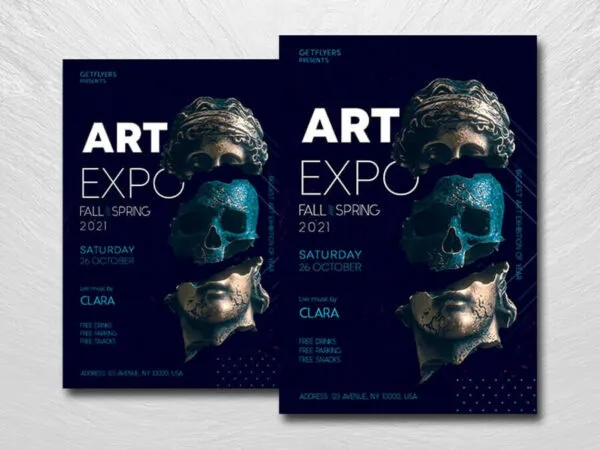 Dark Dotted Art Exhibition Flyer Template 1