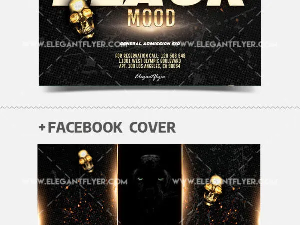 Dark Elegant Black Mood Party Flyer and Facebook Cover Template 1