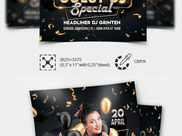 Dark Elegant DJ Party Flyer Template 1