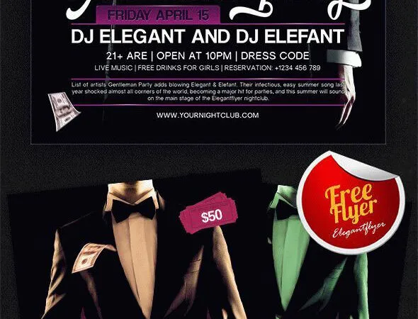 Dark Elegant Gentleman Party Flyer and Facebook Cover Template 1