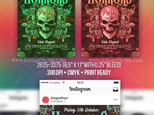 Dark Floral Skull Halloween Party Flyer Instagram Post Template 1