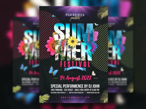Dark Floral Summer Party Flyer Template 1