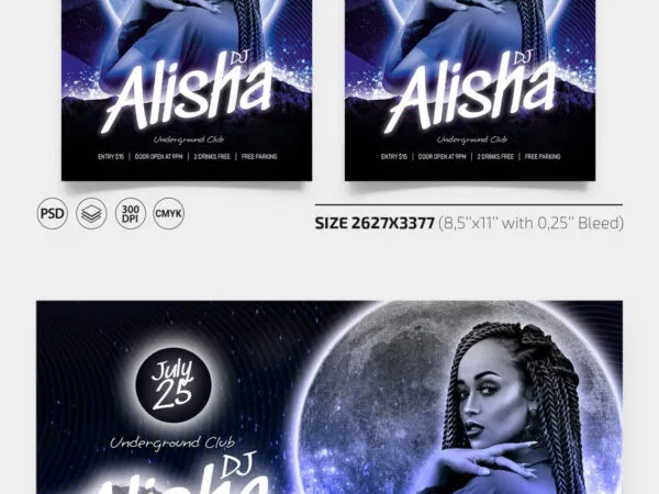 Dark Galactic Club Party Flyer and Facebook Cover Template 1