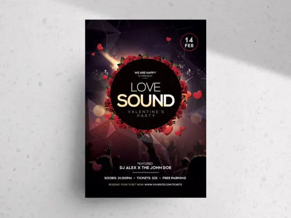 Dark Geometric Valentines Day Party Flyer Template 1
