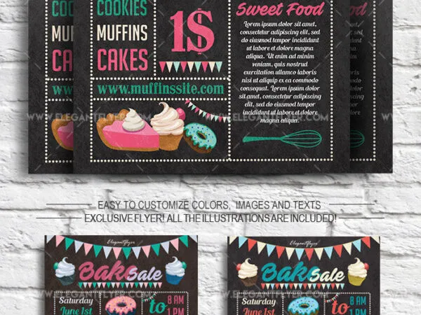 Dark Gray Illustrated Bake Shop Flyer Along with Facebook Cover Templates 1