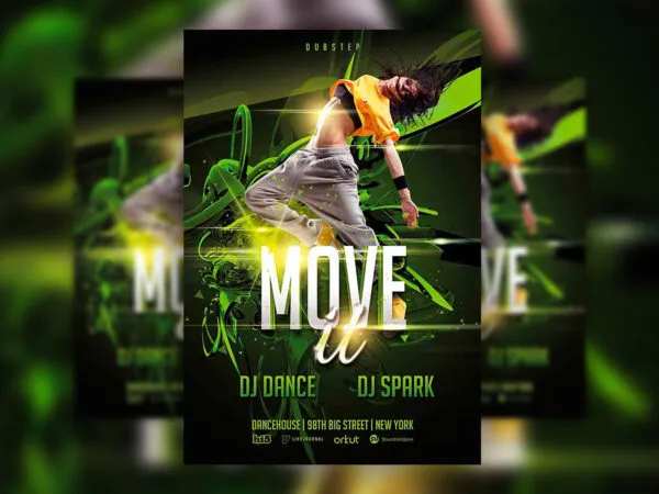 Dark Green Themed Dance Party Event Flyer Template 1