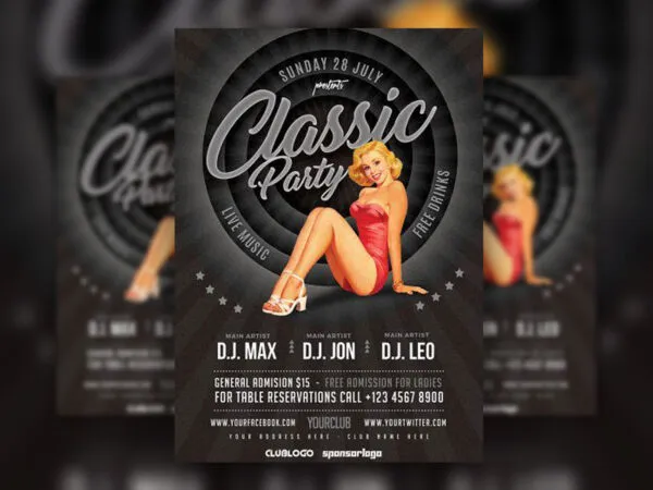 Dark Grey Vintage Party Flyer Template 1