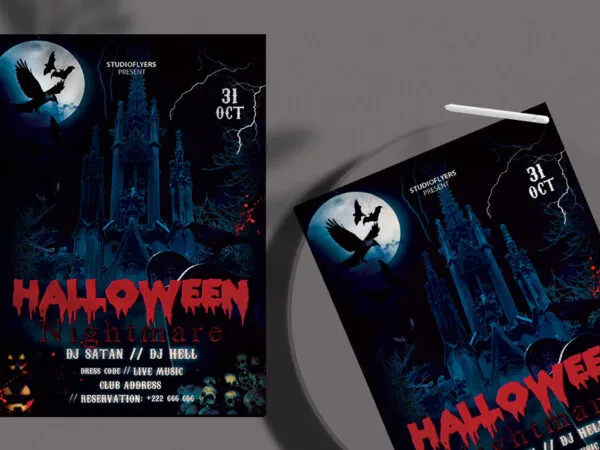 Dark Horror Halloween Party Flyer Template 1