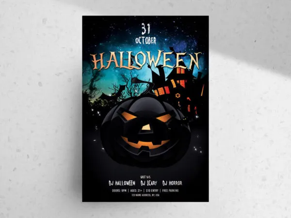 Dark Illustrated Spooky Halloween Party Flyer Template 1