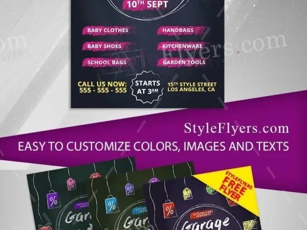 Dark Illustrative Garage Sale Flyer Template 1